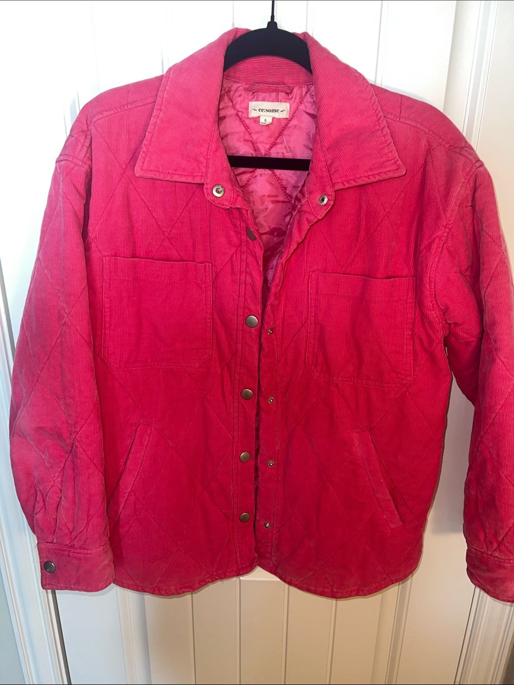 ee:some Hot Pink Quilted Corduroy Utility/Barn Jacket- Size SMALL